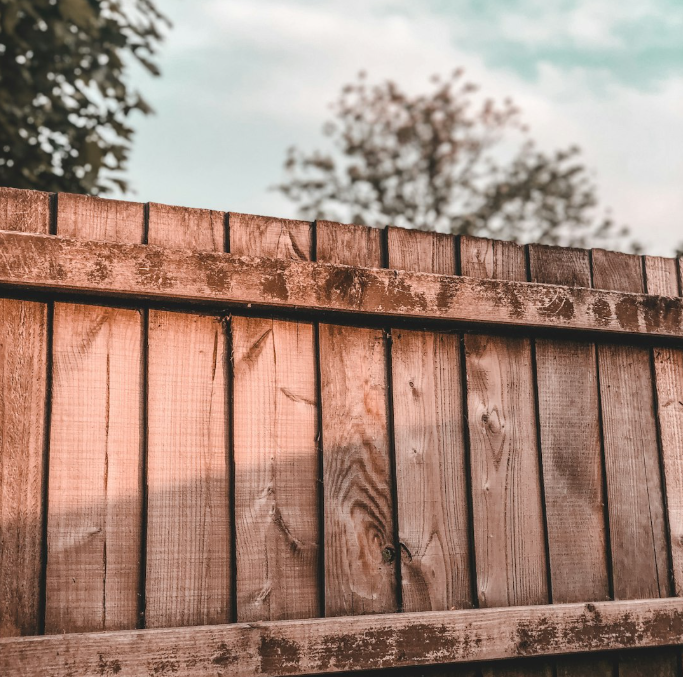 Weathered wooden fence under soft light, illustrating the importance of timing your fence staining in Fort Worth.