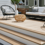 Custom-built patio deck with modern outdoor seating and weather-treated materials by Texas Patio and Fence Co. in Fort Worth.