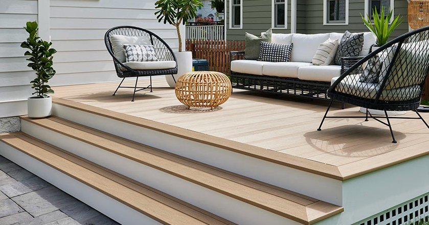 Custom-built patio deck with modern outdoor seating and weather-treated materials by Texas Patio and Fence Co. in Fort Worth.