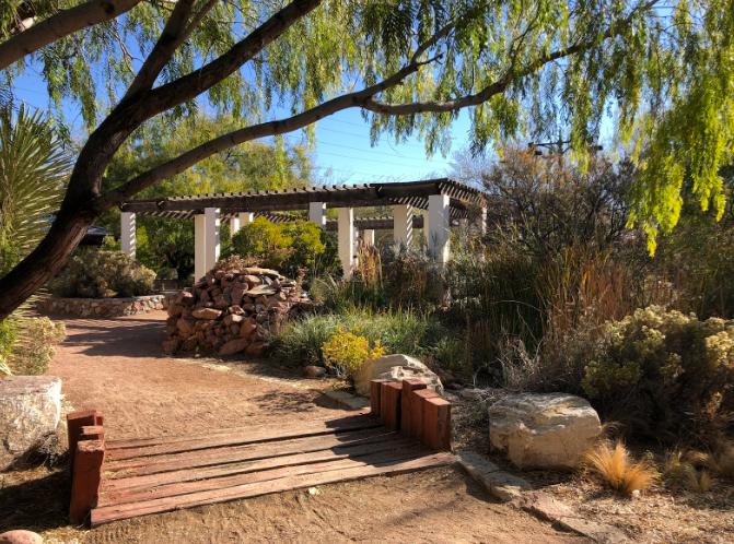 Mediterranean-style pergola professionally installed in a landscaped Texas garden.