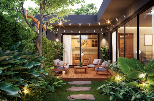 Modern backyard patio designed by professional patio contractors in Fort Worth