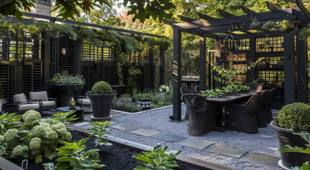 Modern patio with pergola showcasing durable patio materials for Fort Worth homes