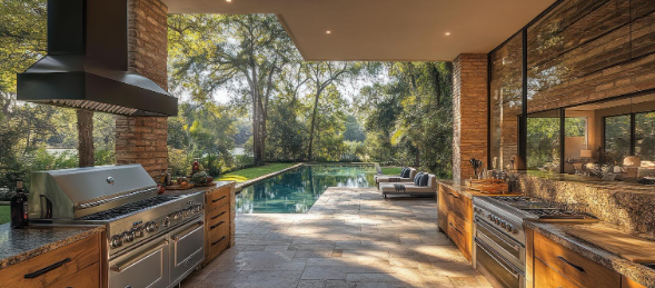 Outdoor kitchen design showing appliance placement and patio flow